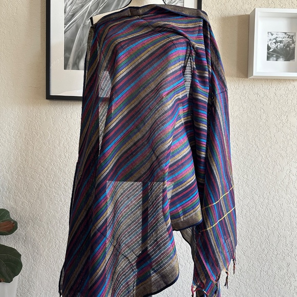 Woven Stripes Wrap Scarf Fringe - Picture 1 of 4